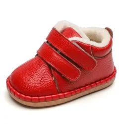 Botas de nieve de cuero para niños con forro de felpa cálida