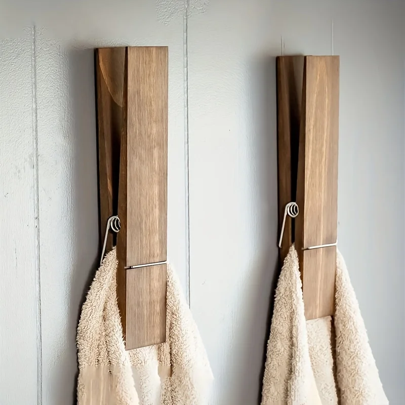 Toallero de madera extra grande con clip en baño