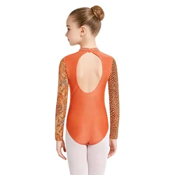 Maillot de gimnasia con pedrería brillante, manga larga