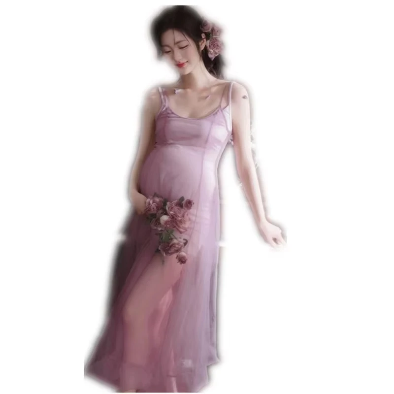 Vestido de maternidad vintage francés rosa para sesión de fotos