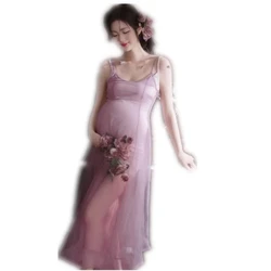 Vestido de maternidad vintage francés rosa para sesión de fotos