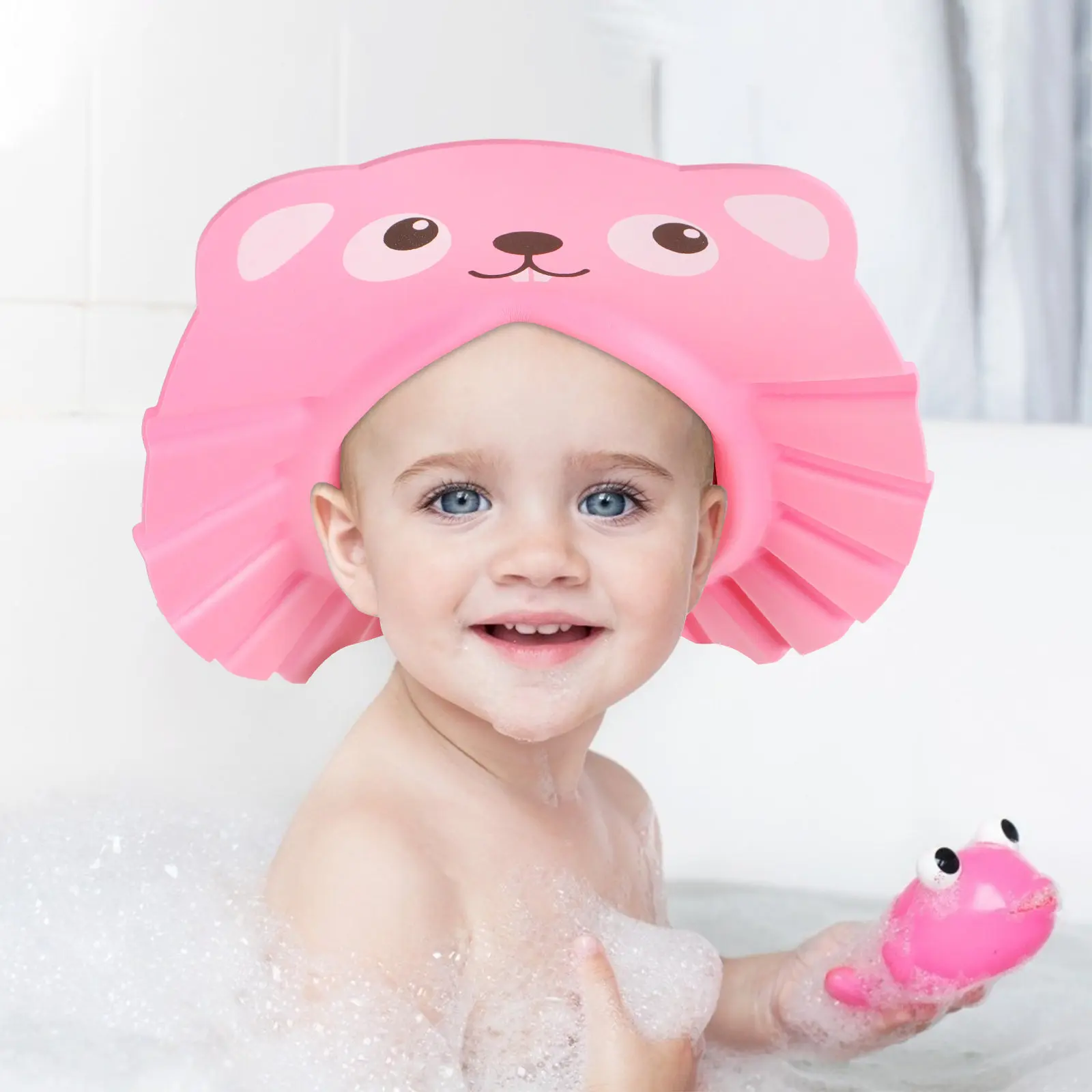 Gorro de baño ajustable para bebé con protección oídos y ojos - imagen 2