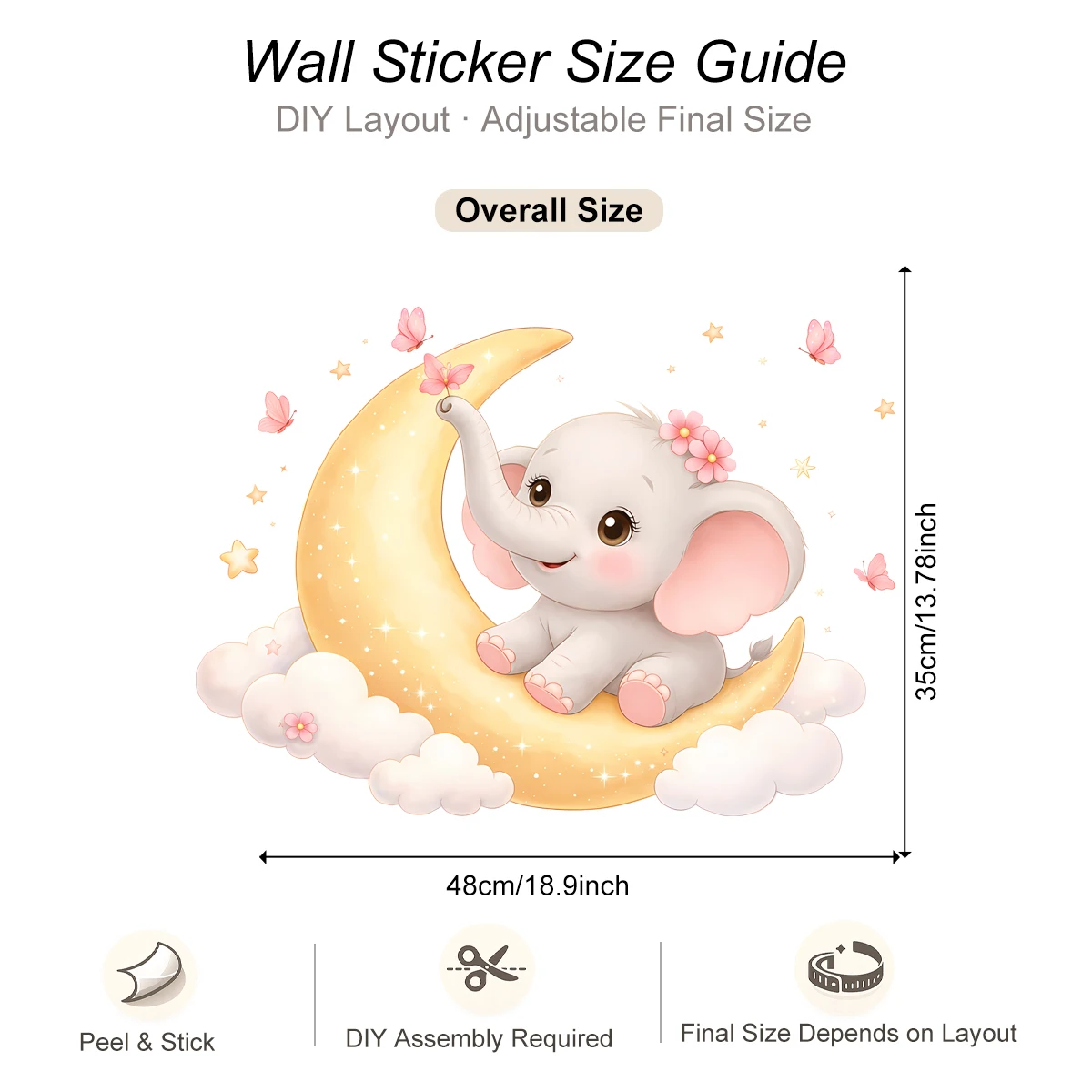Pegatinas pared desmontables para guardería de niñas con luna - imagen 4