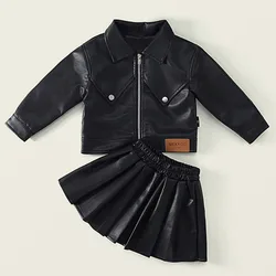 Conjunto de otoño para niña: blusa manga larga negra y falda