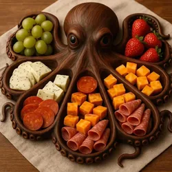Bandeja charcutería de madera con pulpo para servir