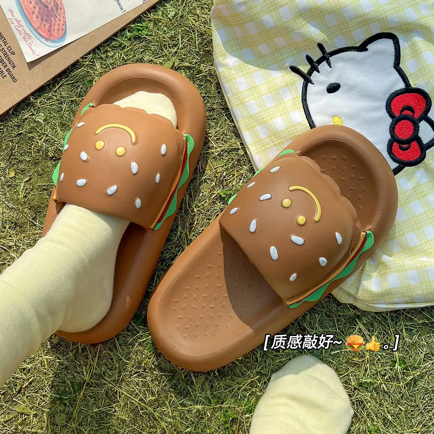 Pantuflas antideslizantes de bebé con diseño hamburguesa sésamo - imagen 2