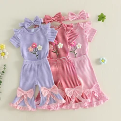 Conjunto de verano para niña con rayas y flores de ganchillo