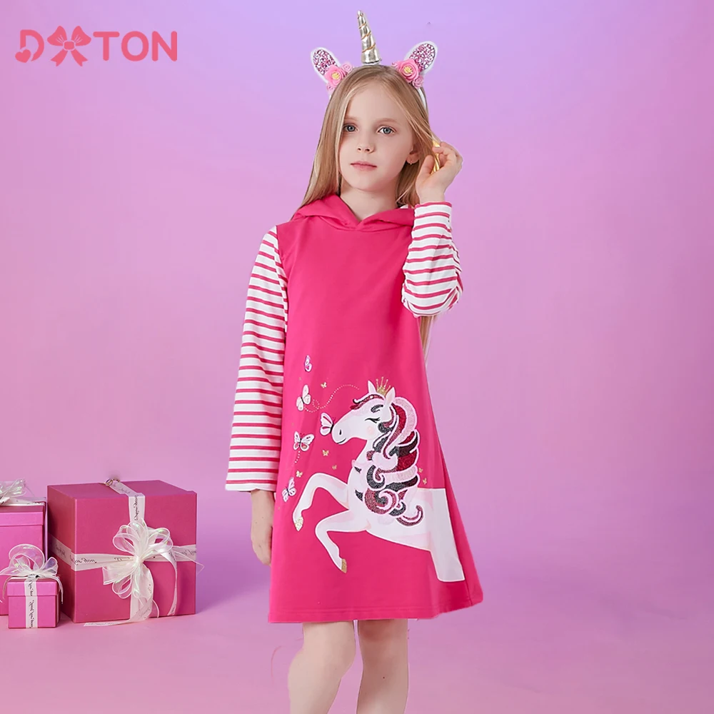 DXTON vestido con capucha de algodón con unicornio para niña sudadera - imagen 4
