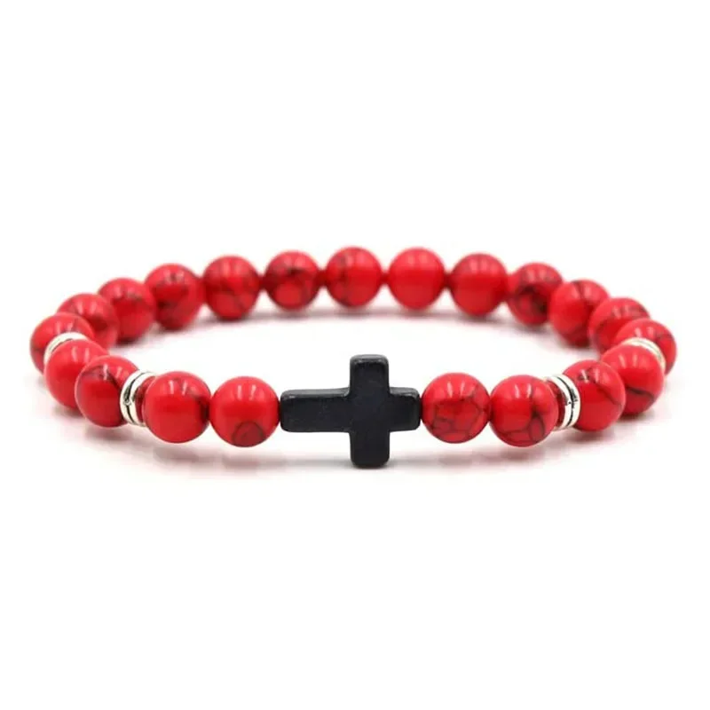 Pulsera de cuentas para niños de hematita y cruz para meditación - imagen 2