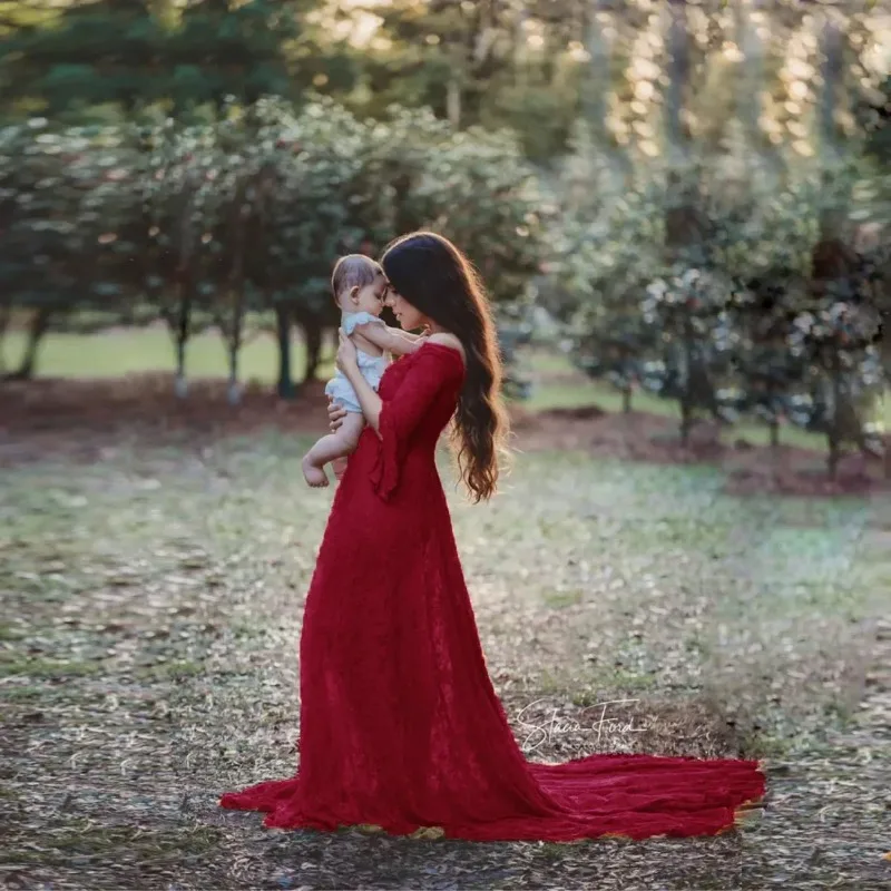 Vestido de maternidad encaje largo holgado con bordado - imagen 3