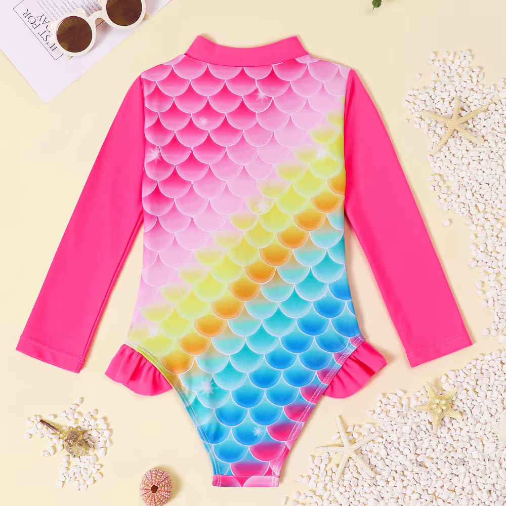 Traje de baño de manga larga una pieza rayas arcoíris para niñas - imagen 5