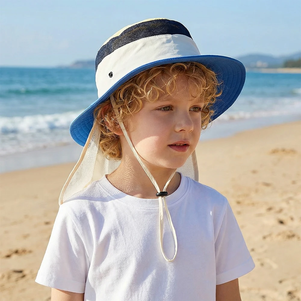 Sombrero de pescador infantil con cubrecuello extraíble para playa - imagen 3