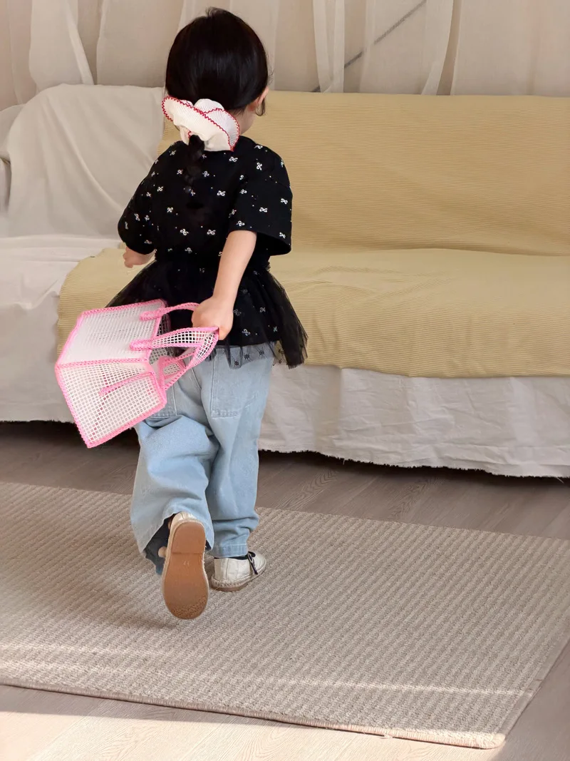 Camiseta de malla con lazo para niña – Manga corta estilo coreano - imagen 5