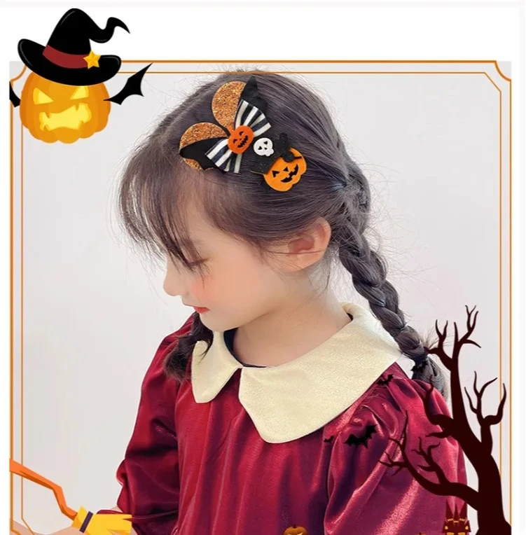 Lazos Halloween para niñas con pinzas fantasma cinta satinada - imagen 4