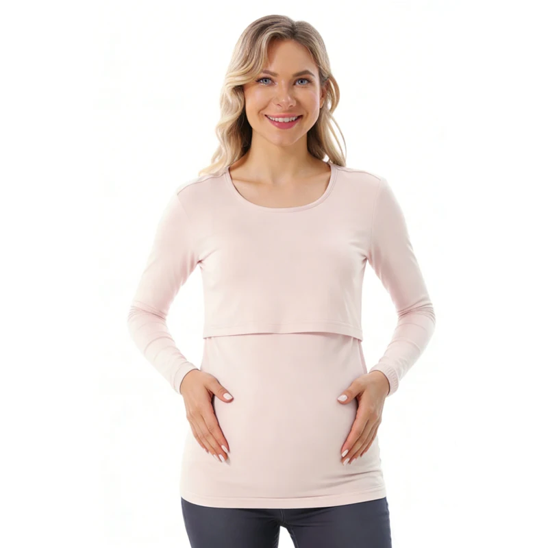Camiseta de lactancia de manga larga con cuello redondo lifting