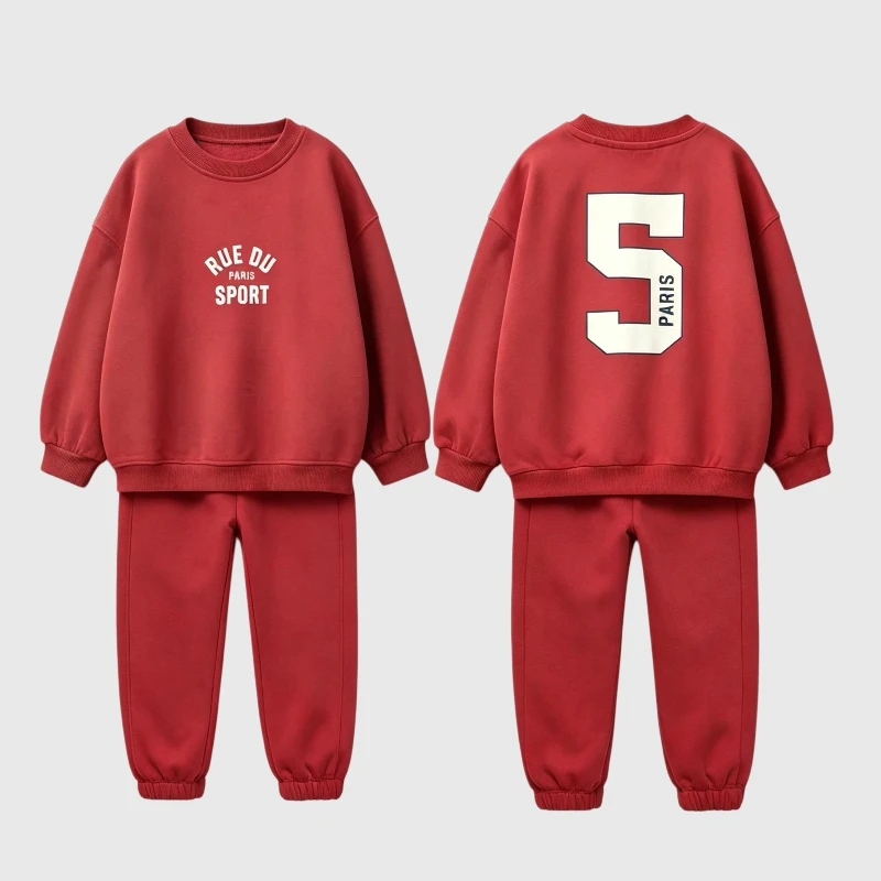 Conjunto deportivo de niño verde y rojo: sudadera-pantalón - imagen 2