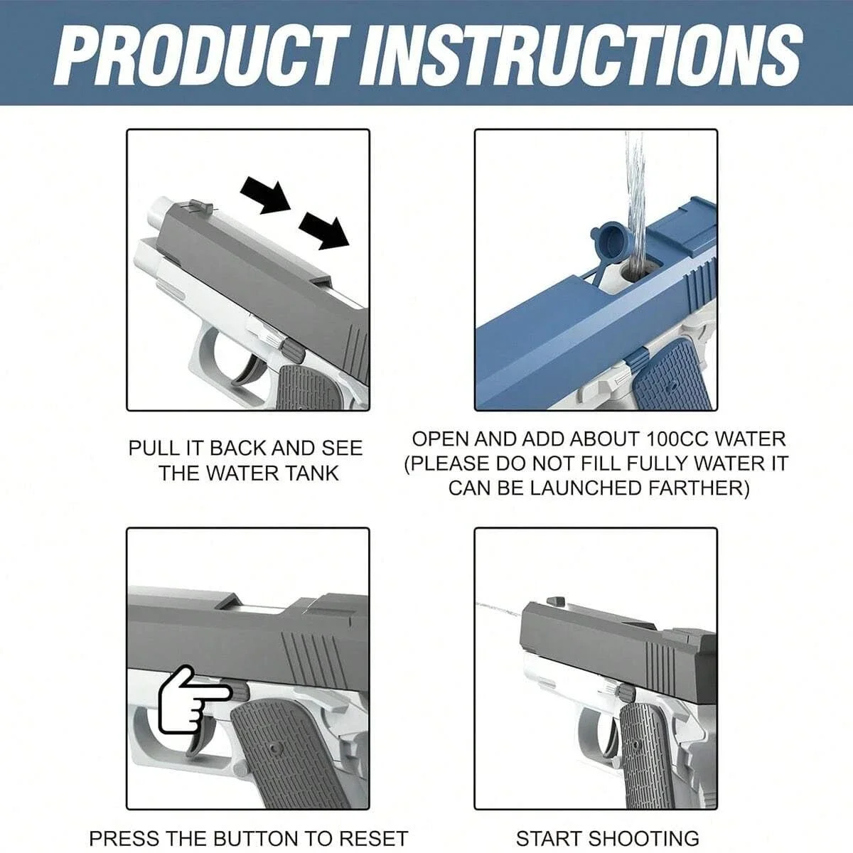 Pistola de agua M1911 para niños y adultos, chorro potente - imagen 5