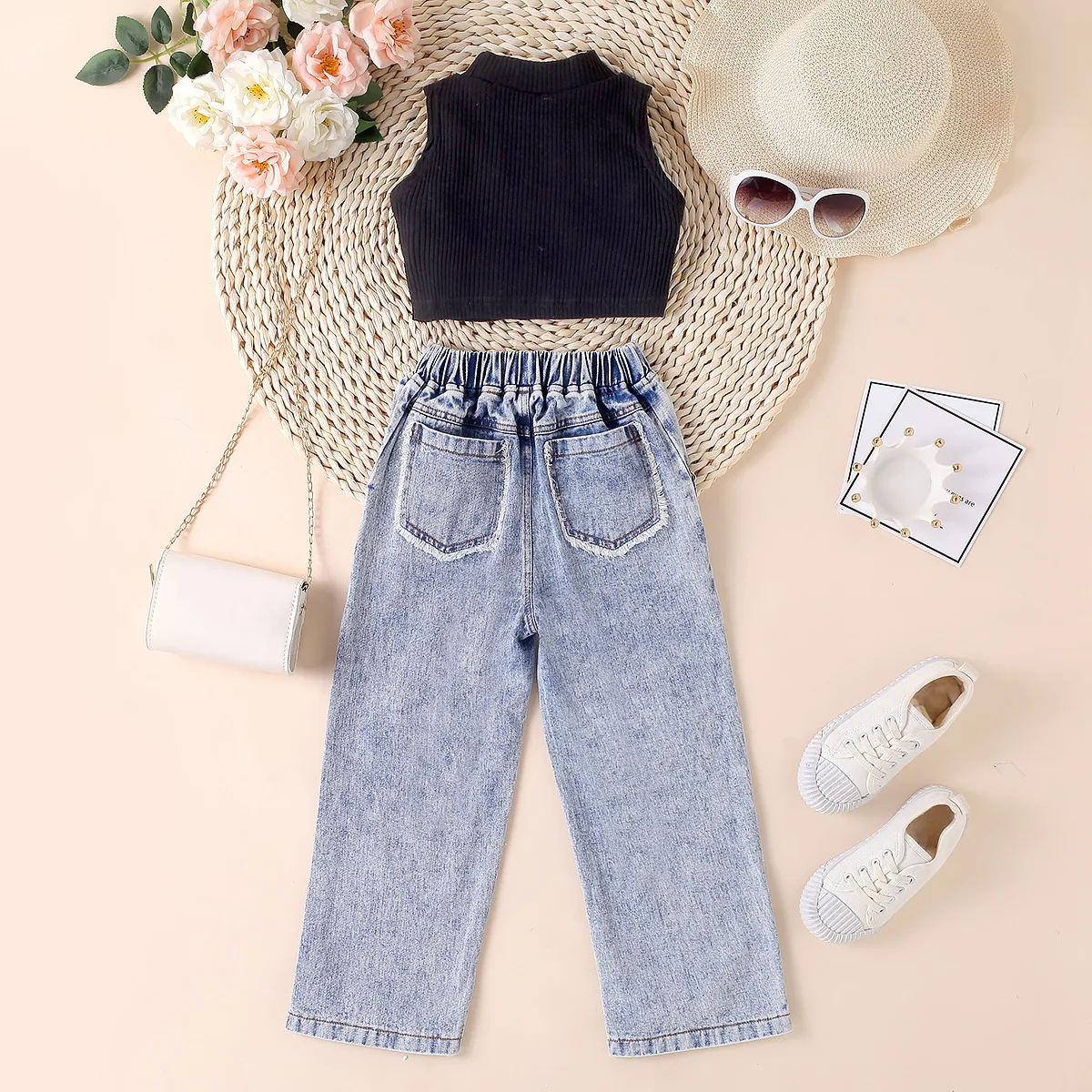 Conjunto niña verano top tirantes finos y vaquero desgarrado - imagen 5