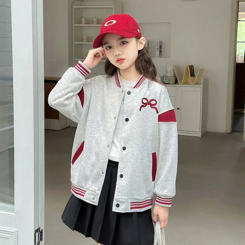 Chaqueta de béisbol para niña con lazo y estilo casual de primavera - imagen 5