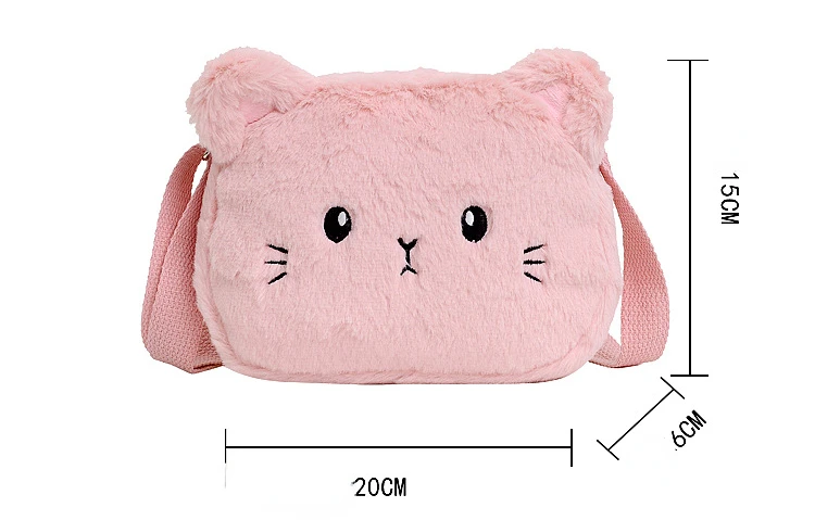 Bolsa de felpa con diseño de gato kawaii en color rosa