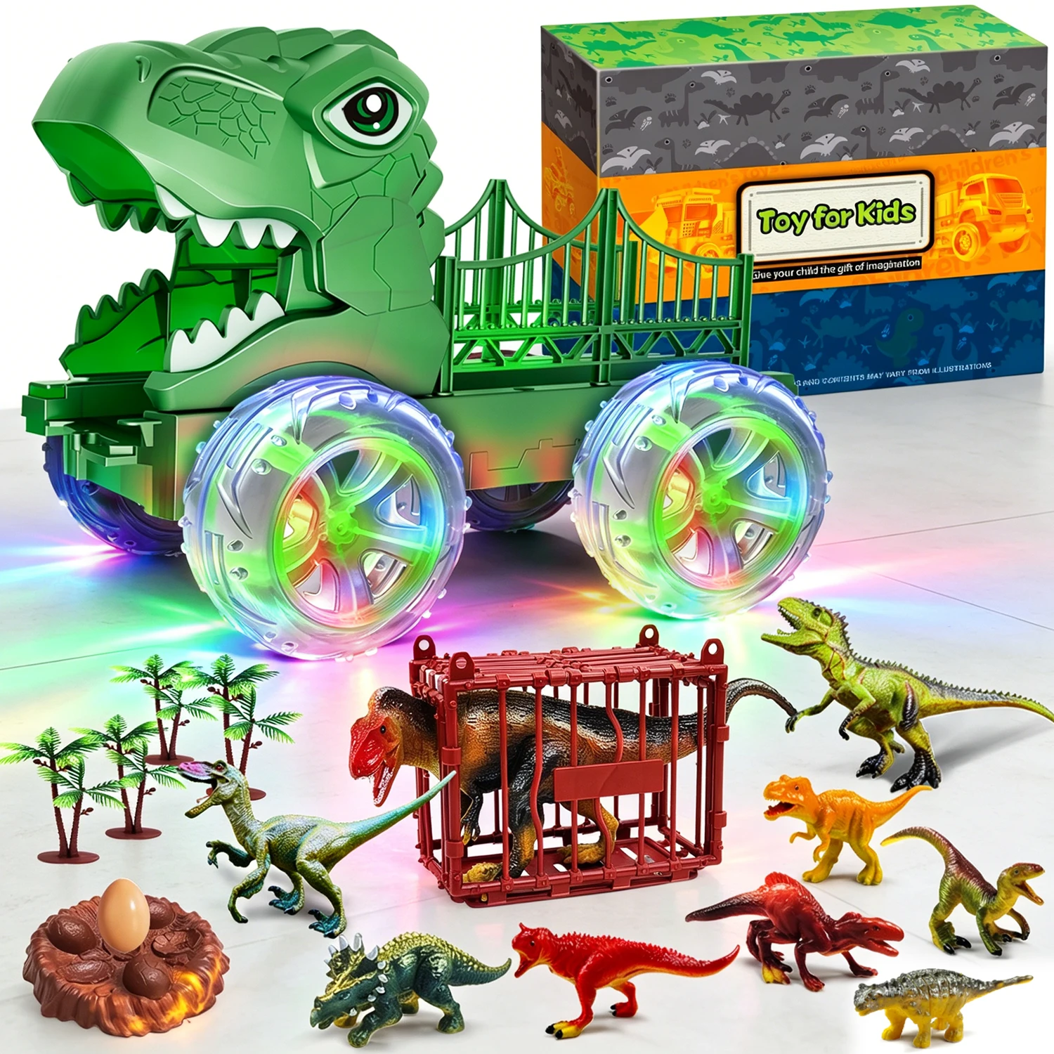 Camión T-Rex dinosaurios con figuras para niños, juego de transporte - imagen 2
