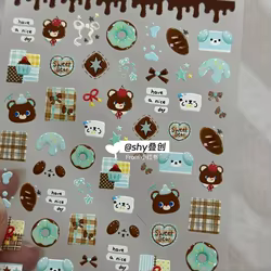 Pegatinas en relieve de osito de chocolate impermeables, coreanas