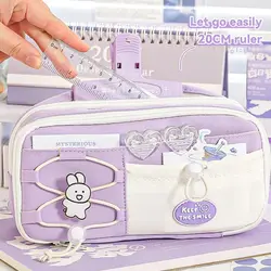 Estuche escolar de lápices con doble cordón – Kawaii gran capacidad
