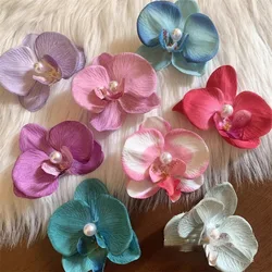 Pinzas para el pelo con flores de orquídea artificial, mariposas y perlas