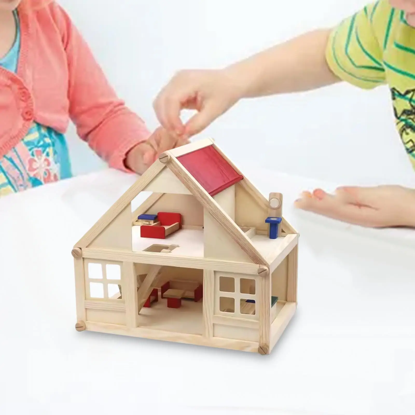 Casa de muñecas de madera doble nivel para niños pequeños - imagen 2