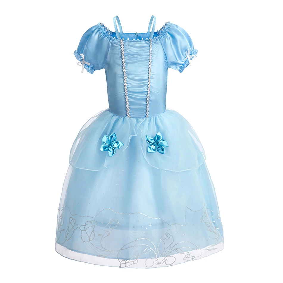 Vestido de princesa azul cielo con detalles brillantes para niñas - imagen 3