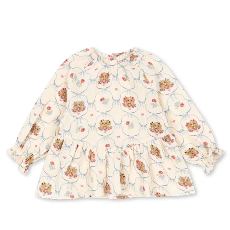 KS conjunto de niña para bebé otoño: camiseta cachorro y vestido gasa - imagen 2