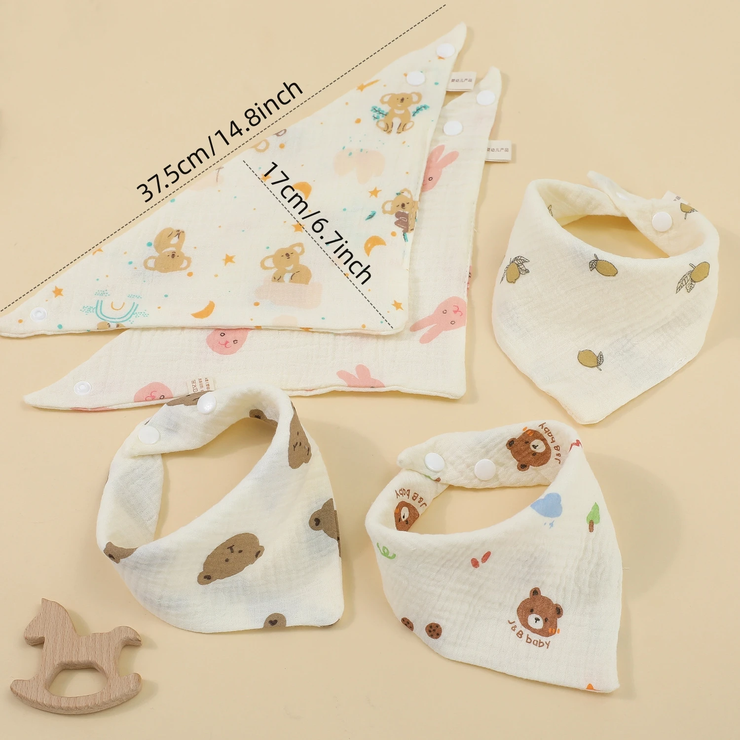 Baberos pañuelo triangular de algodón y lino con oso - imagen 2