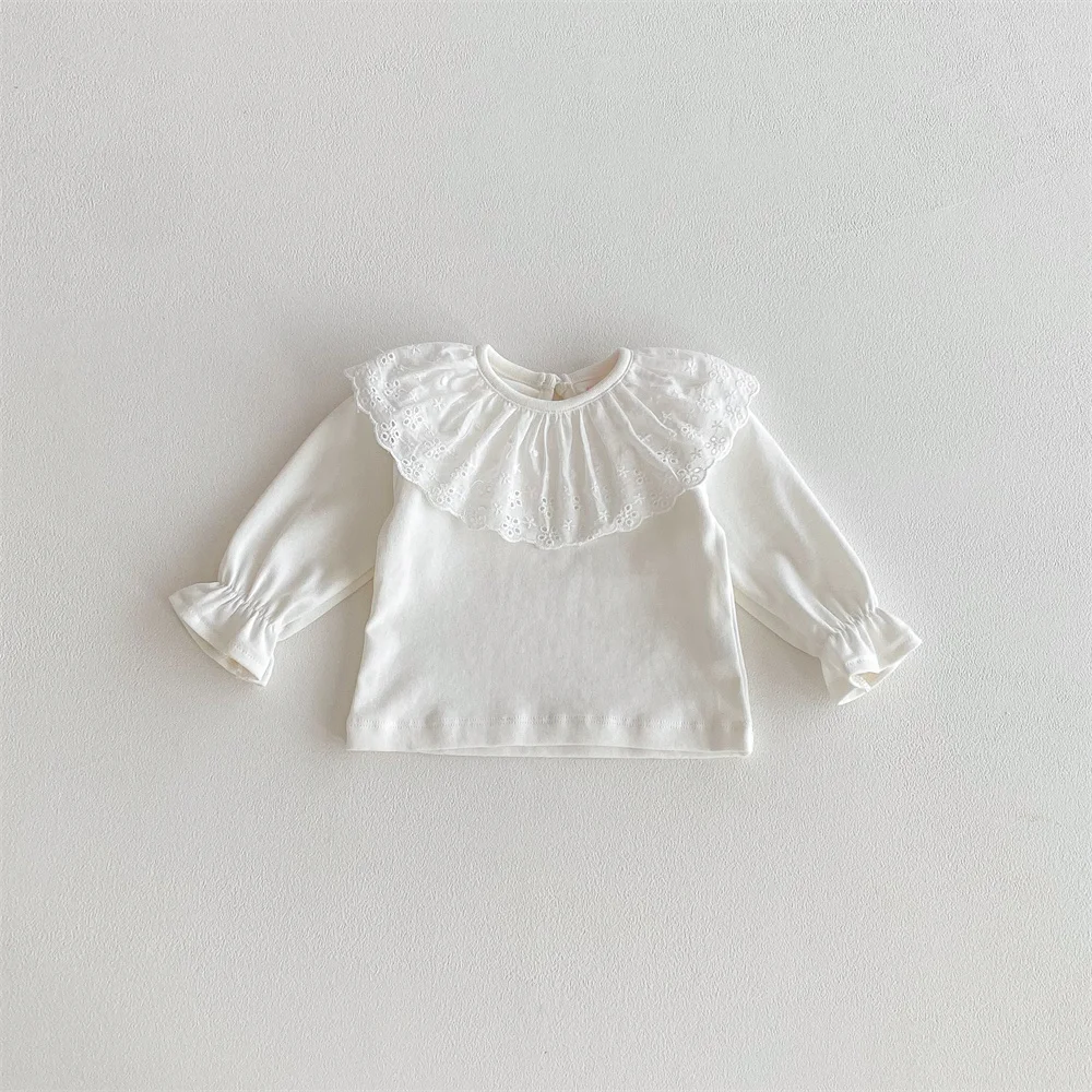 Camisa de niña con cuello de encaje y manga larga primavera-otoño