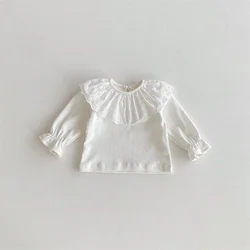 Camisa de niña con cuello de encaje y manga larga primavera-otoño