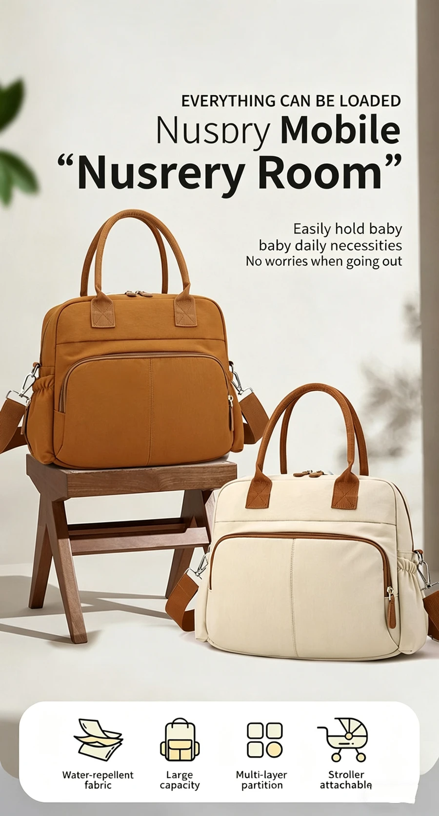 Bolsa de pañales estilo mochila para mamá