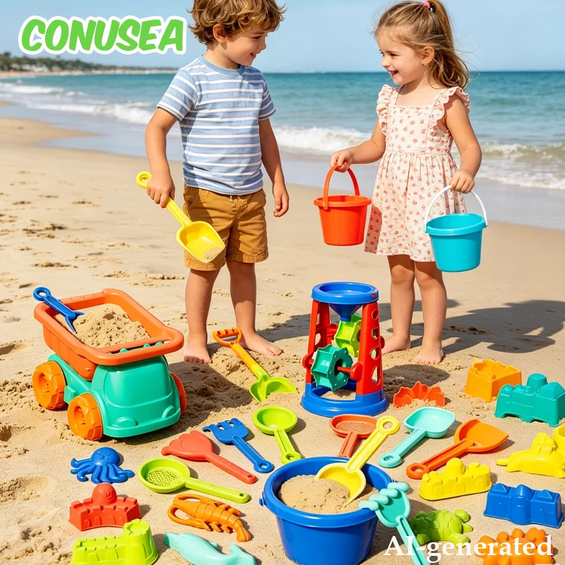 Juego de playa para arena y agua con carritos, palas y cubos - imagen 4