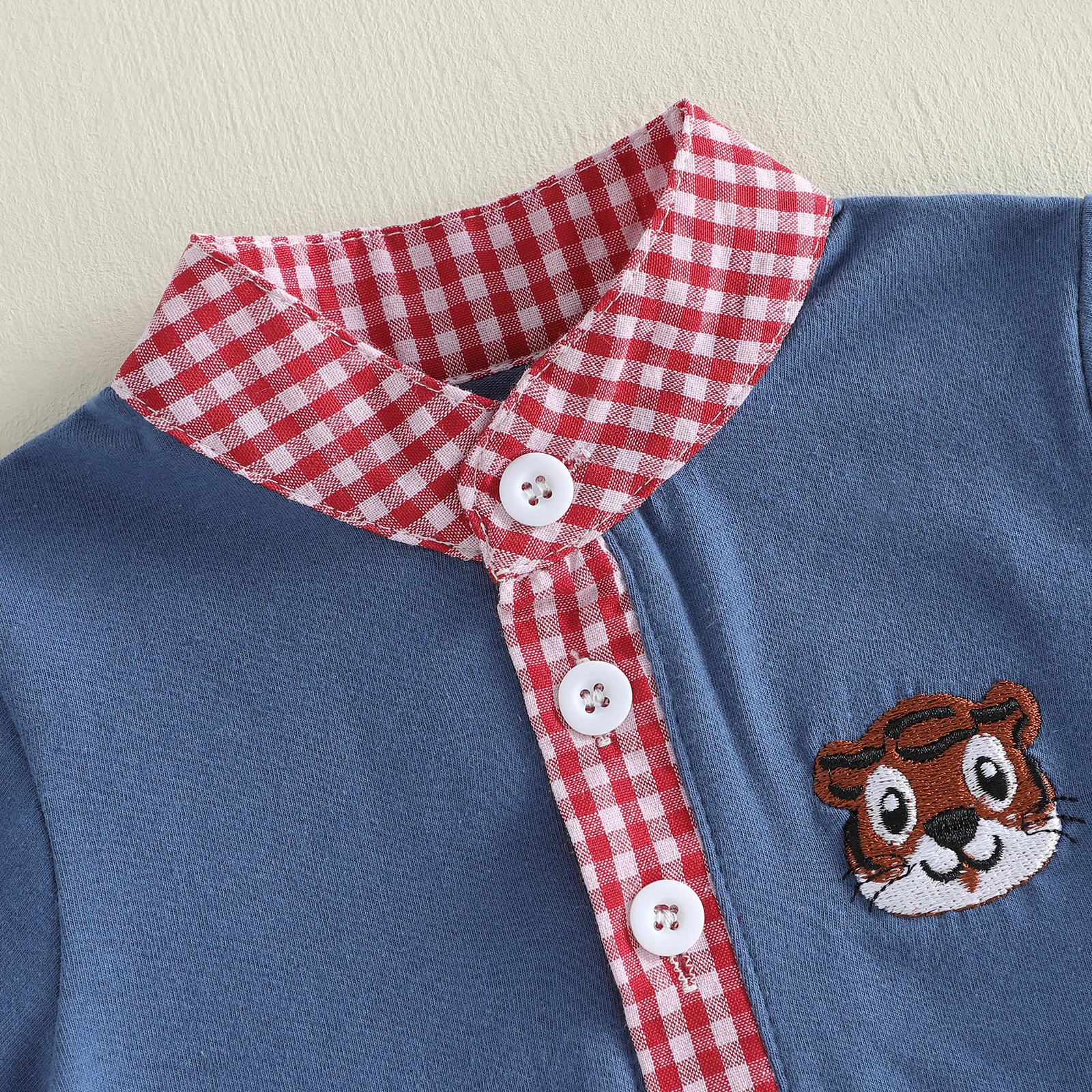 Conjunto bebé verano camiseta bordado animal pantalón cuadros - imagen 3