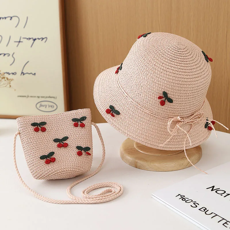 Sombrero infantil de paja con visera ventilada y protección UV cereza - imagen 2