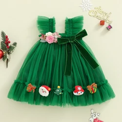Tregren Vestido de princesa de tul navideño para niña con lazo