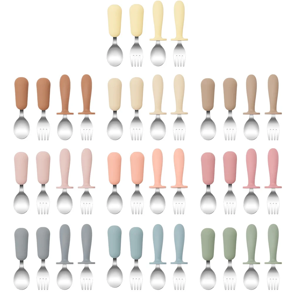 Set completo de cubiertos de entrenamiento para bebé con mango de silicona colorido