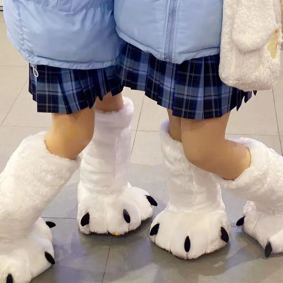 Zapatillas peludas de invierno para niña – Con orejas de oso - imagen 4
