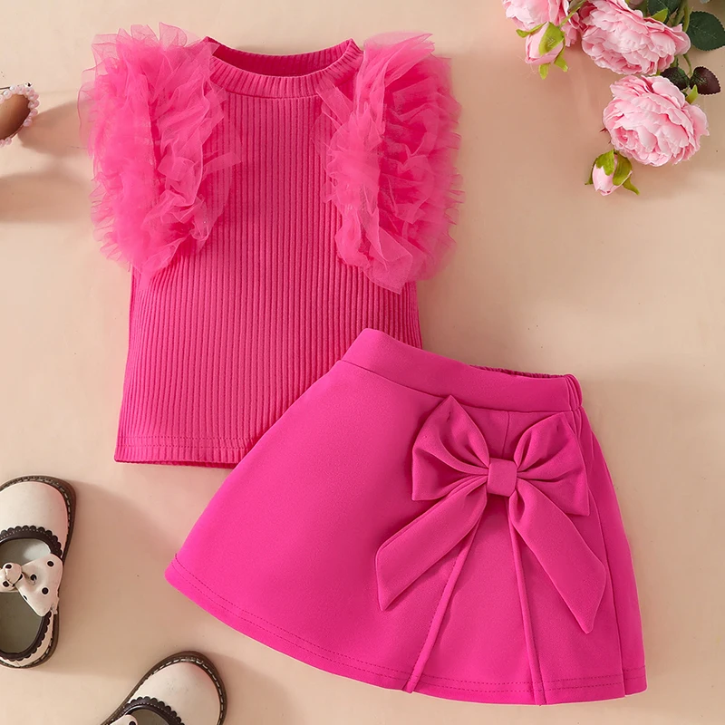 Conjunto verano niña encaje de algodón sin mangas pantalón corto lazo - imagen 2