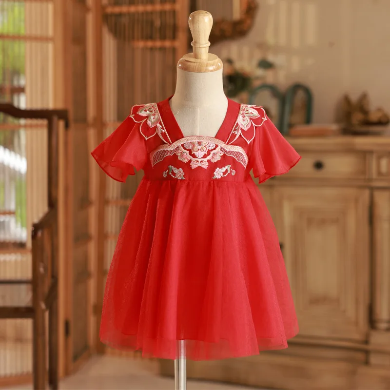 Vestido de verano para bebé con bordados en malla estilo chino - imagen 4