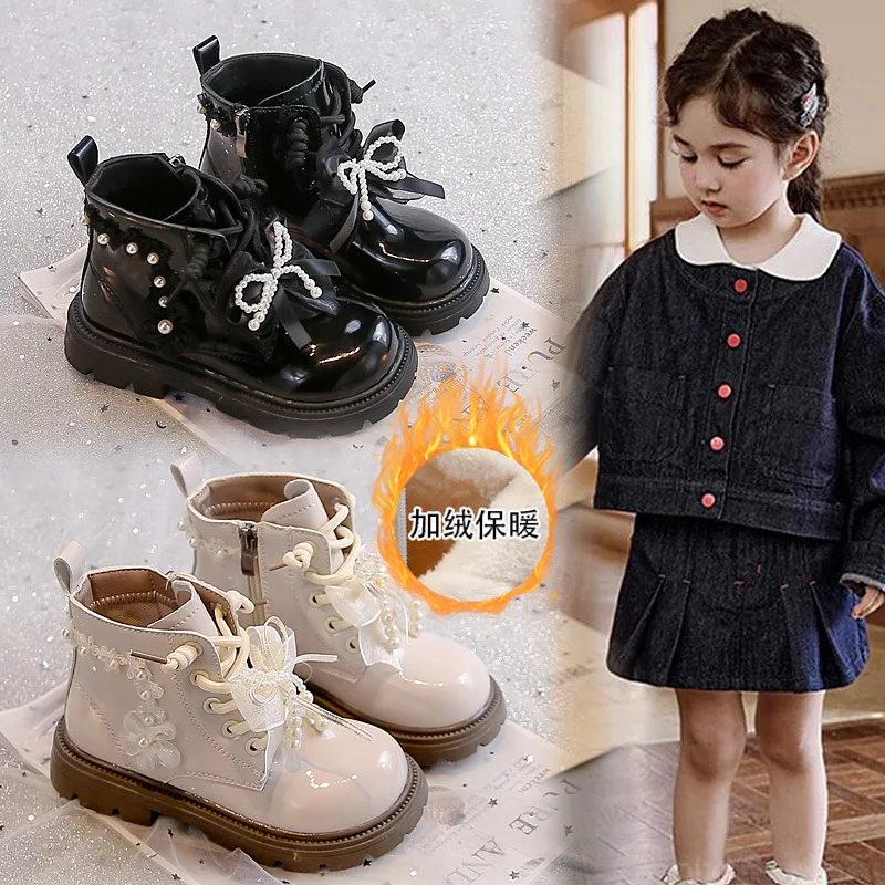 Botas de invierno para niña con lazo y terciopelo antideslizantes - imagen 5