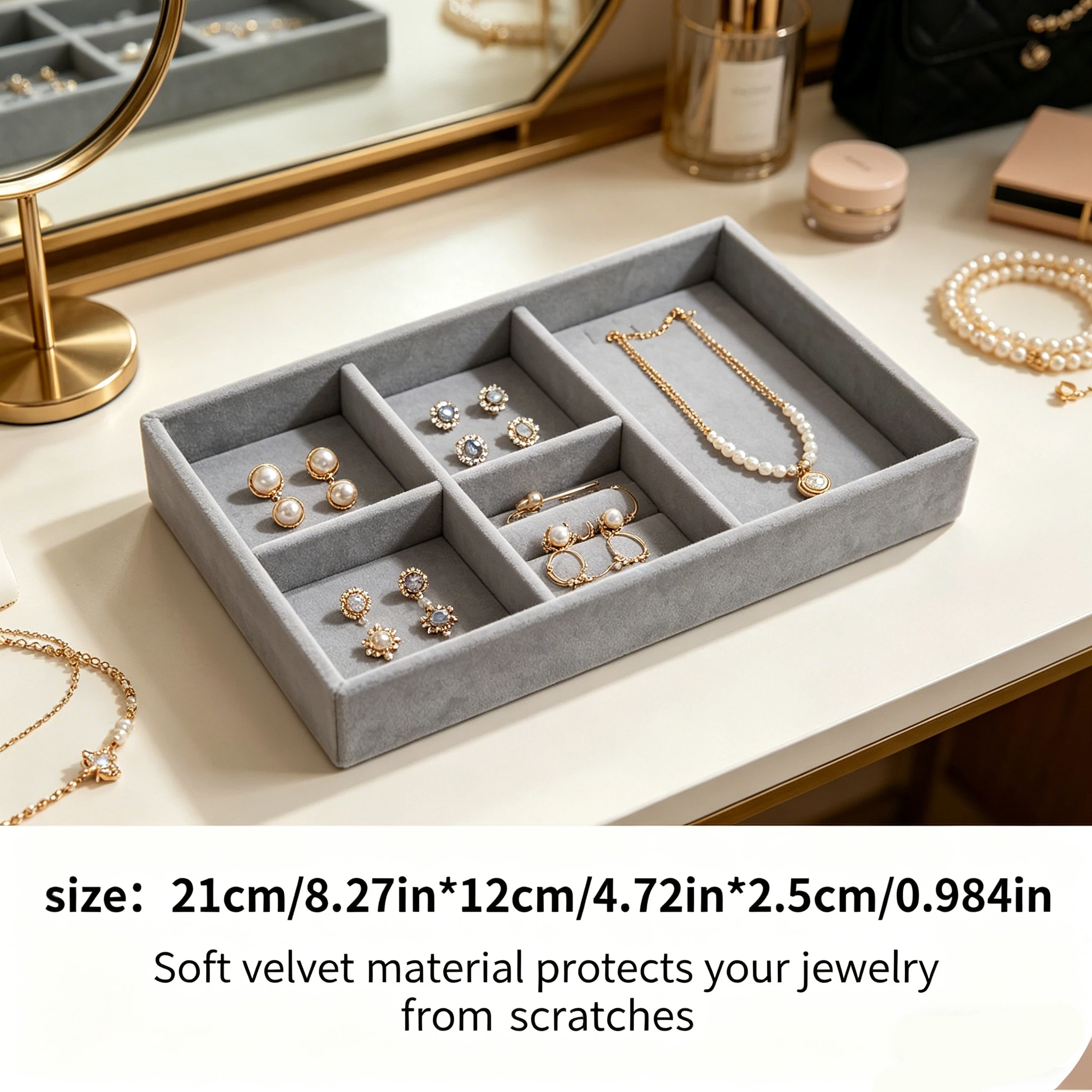 Organizador de joyas de terciopelo con compartimentos apilables