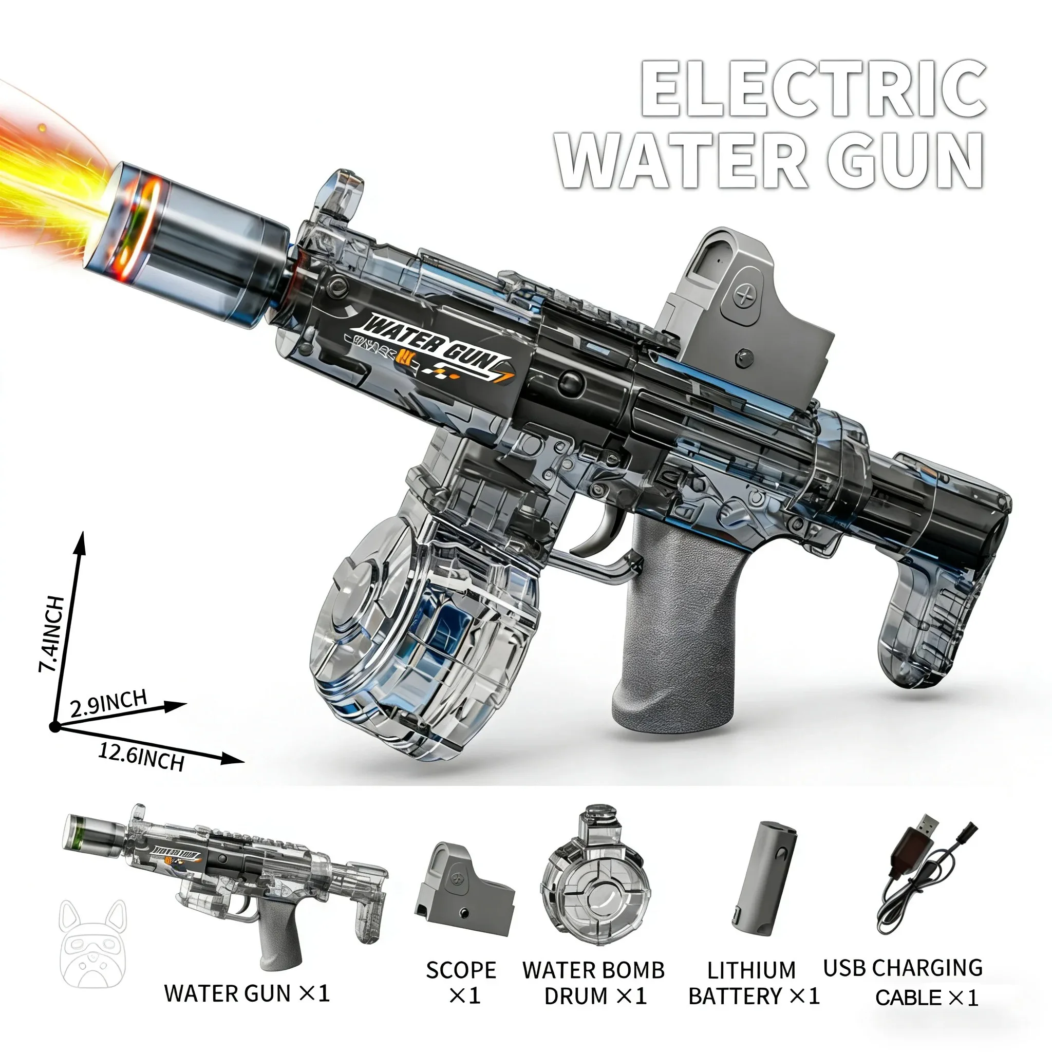 Pistola de agua eléctrica con luces, retroceso y sensor automático - imagen 3