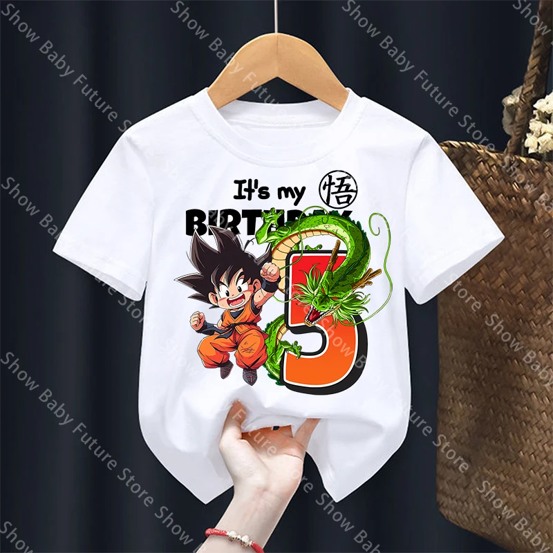 Camiseta de niño algodón blanca Dragon Ball con estampado Goku