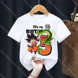 Camiseta de niño algodón blanca Dragon Ball con estampado Goku