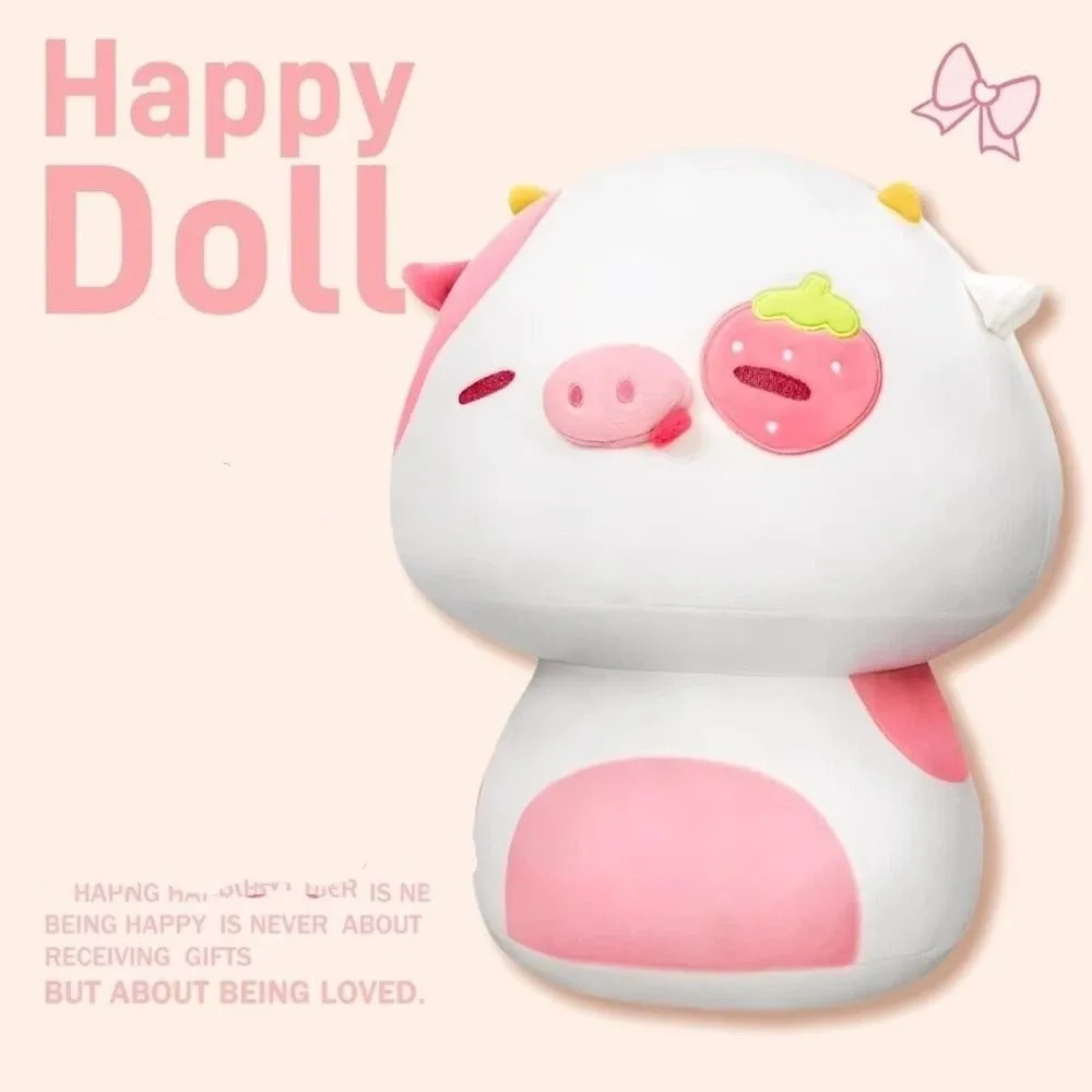 Peluche suave de cerdo y vaca con fresa rosa para niñas - imagen 3