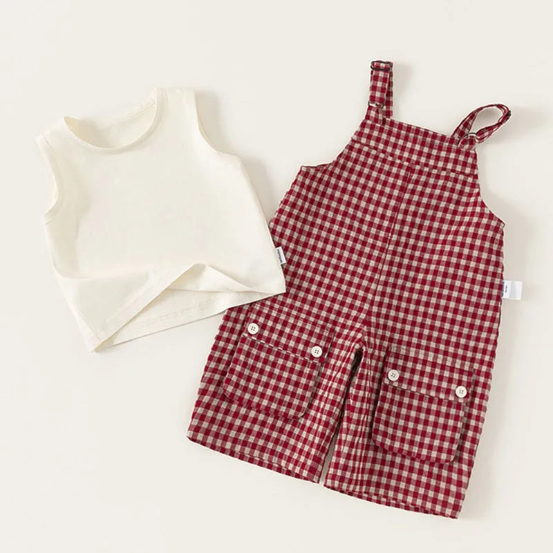 Conjunto verano rojo a cuadros para niño y bebé - imagen 4